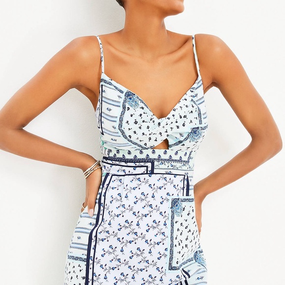 LOFT Blue and Green Patchwork Cami Mini Dress - Picture 1 of 8